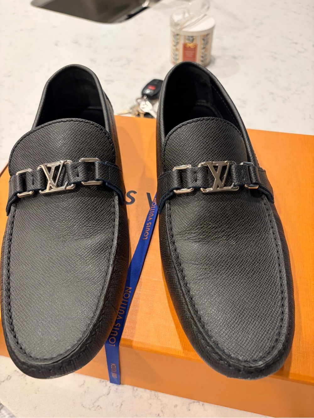 Louis Vuitton Black Leather LV Initials Bit Slip-On Loafers